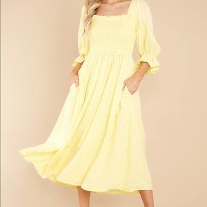 Like New Yellow Print Midi Dress | Red Dress Boutique